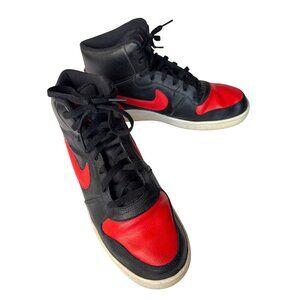 Nike High-Top Sneakers Black & Red Leather Mens Size 10 Retro Style Good Conditi